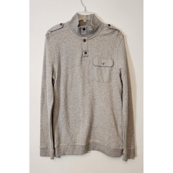 MARC ANTHONY 1/4 Snap Sweater Pullover Gray Cotton Chest Pocket Mens Medium NEW - Picture 1 of 9